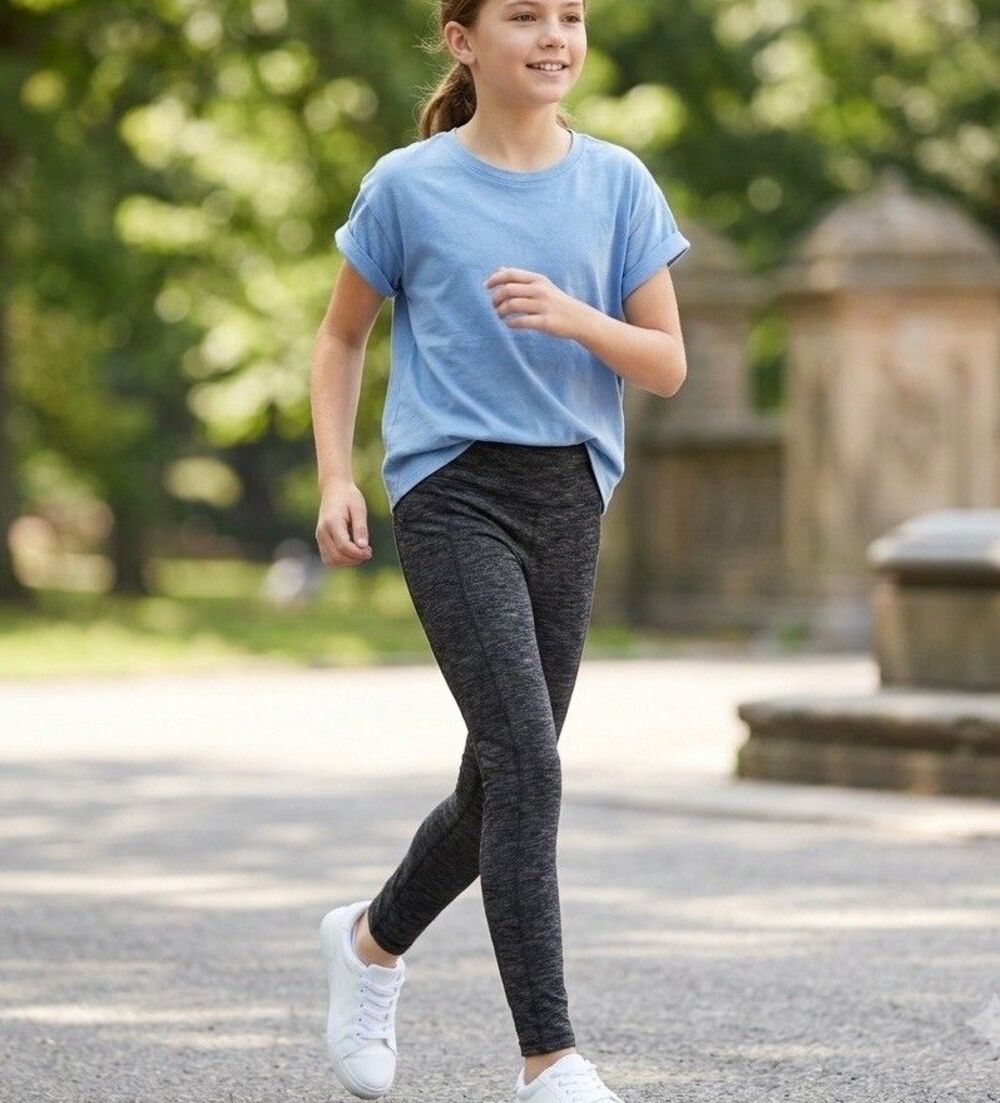 Athleta Girl High Rise Stash Pocket Leggings Gray Space Dye Heather Size L / 12